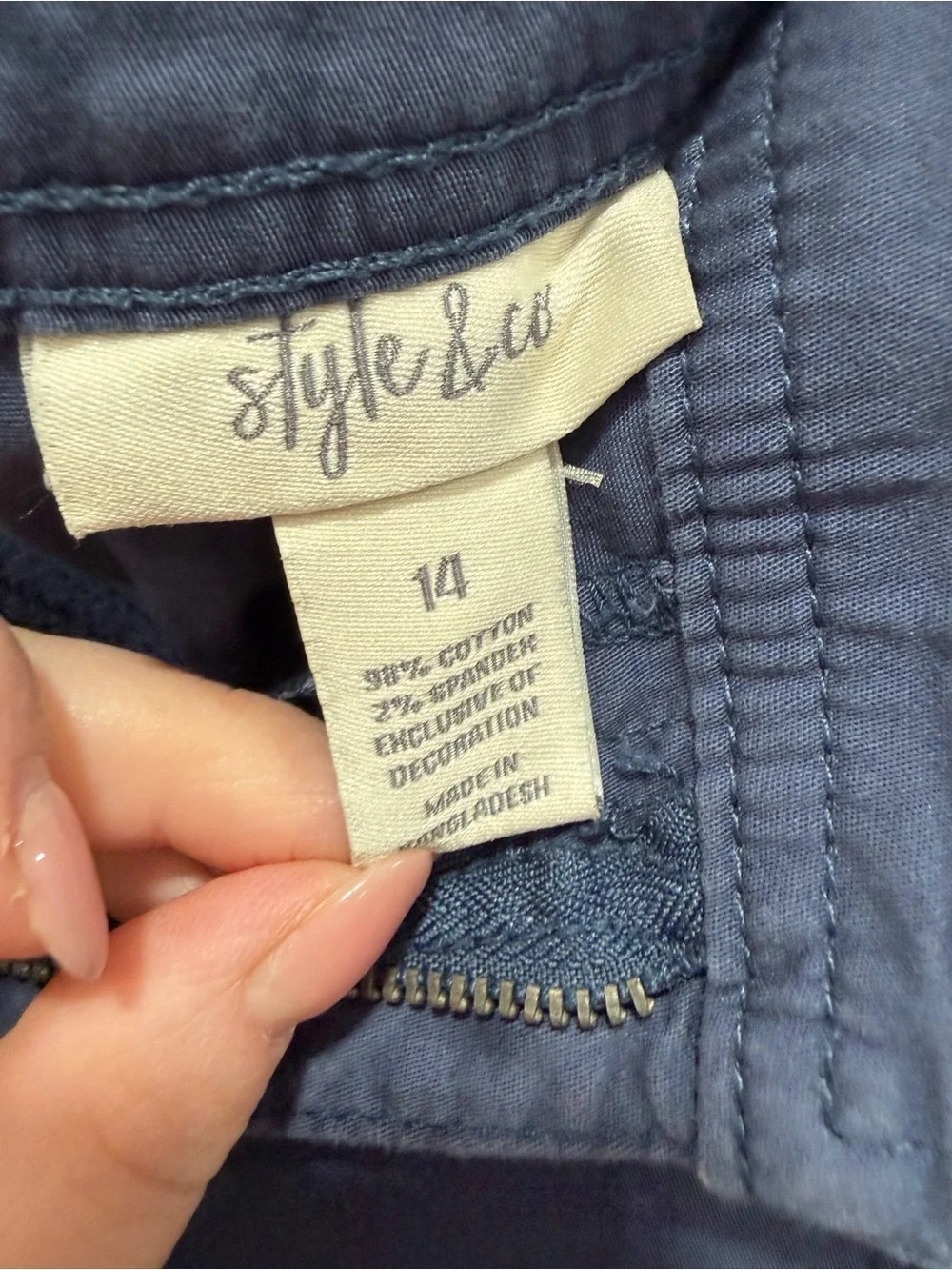 Style & Co Blue Cropped Pants Embroidered Floral Capri  Casual 14